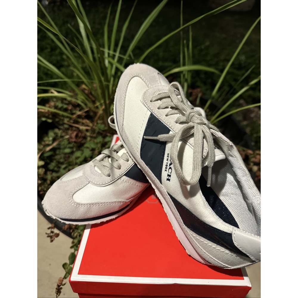 Coach‎ Mae Canvas PVC Chalk Navy Sneakers Womens Size 7.5M Q1891 A0985